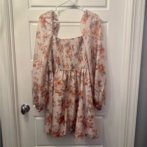 ARULA Floral Smocked Mini Dress - Pink and Brown